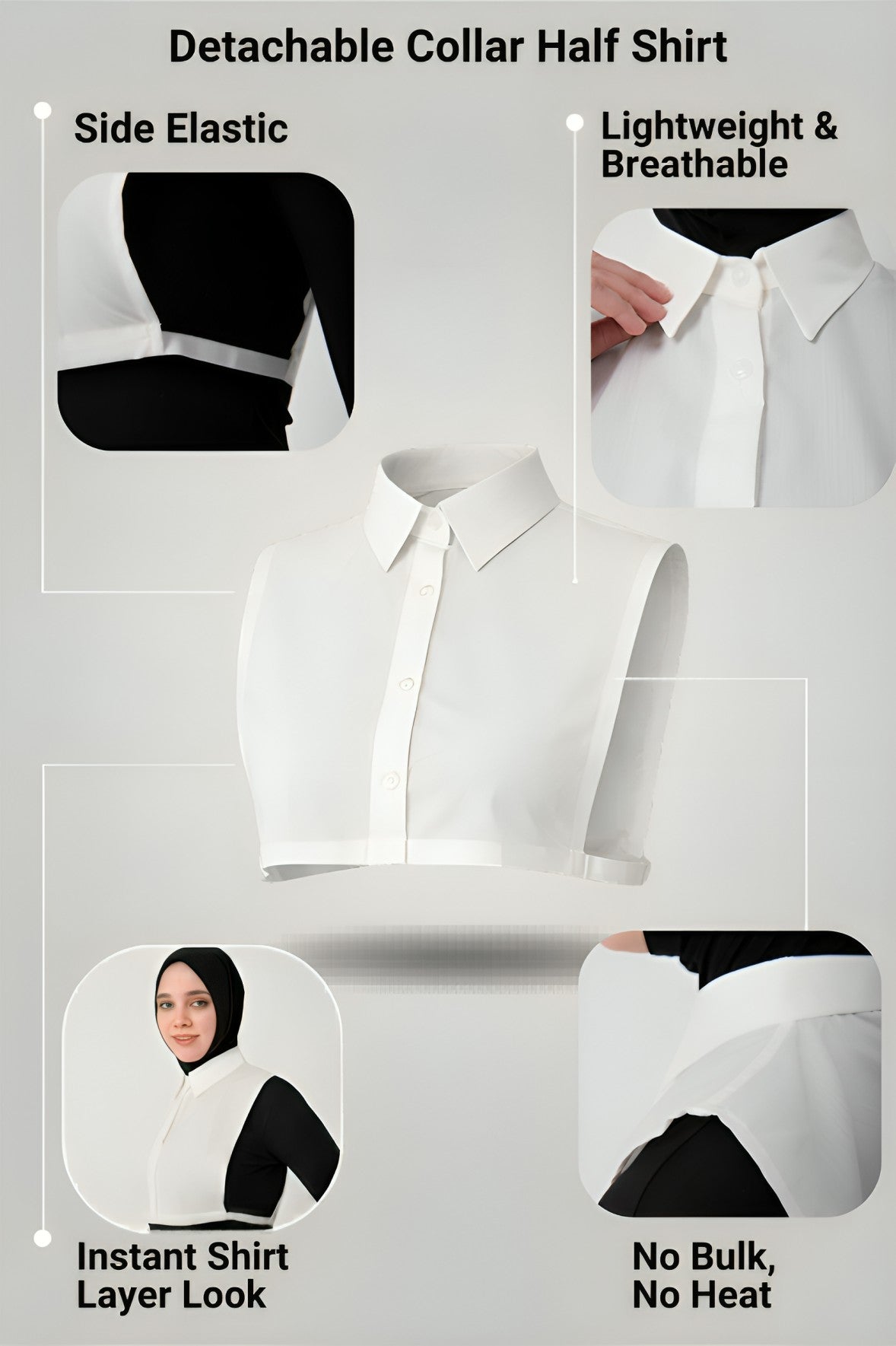 Detachable Collar Half Shirt