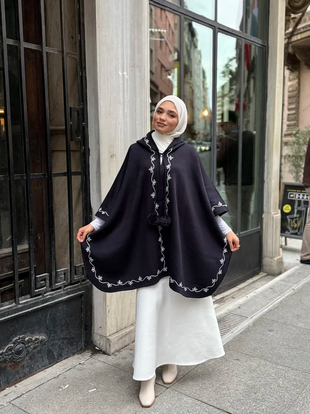 Embroidered & Hooded Winter Knit Cape