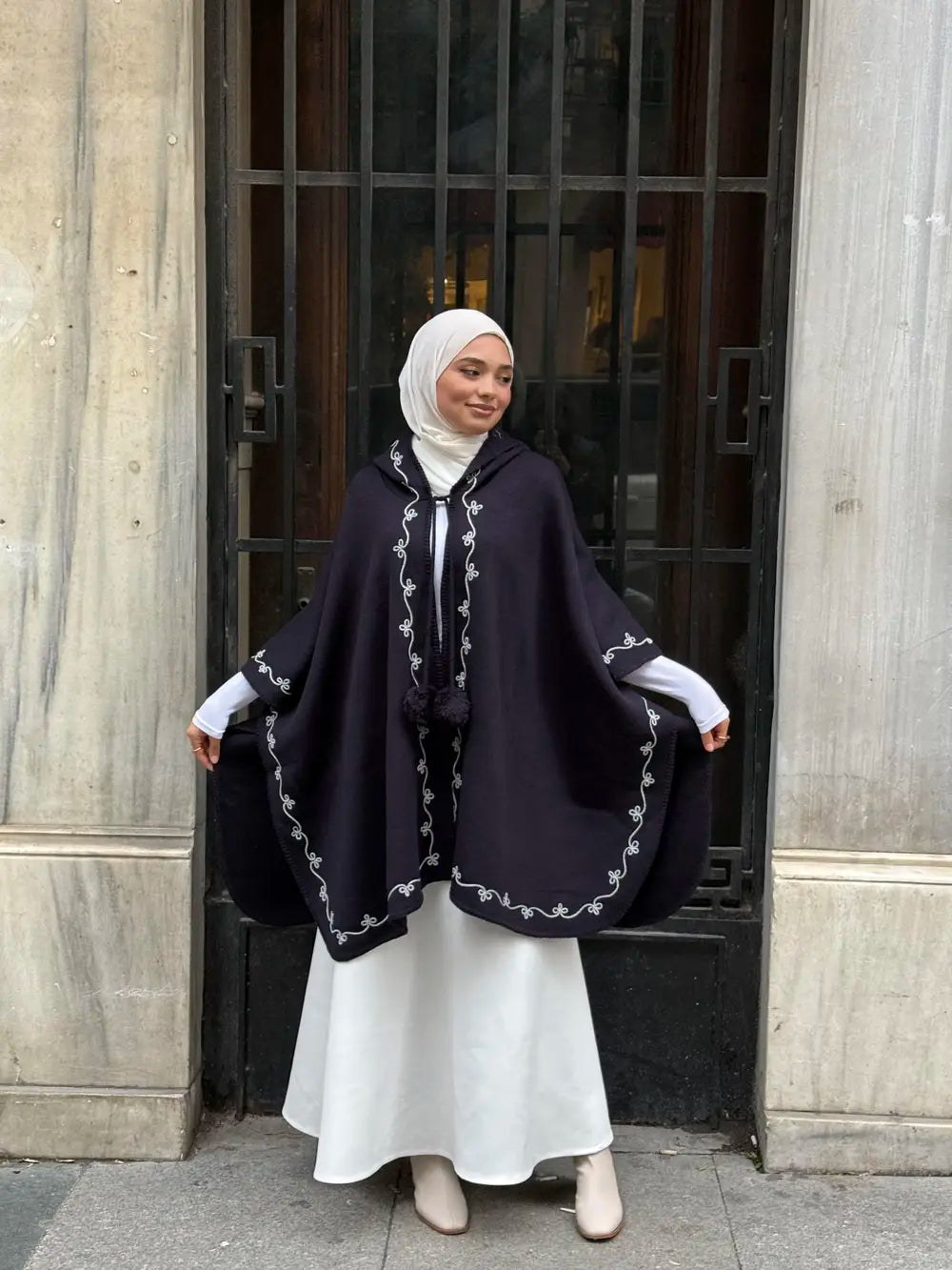 Embroidered & Hooded Winter Knit Cape