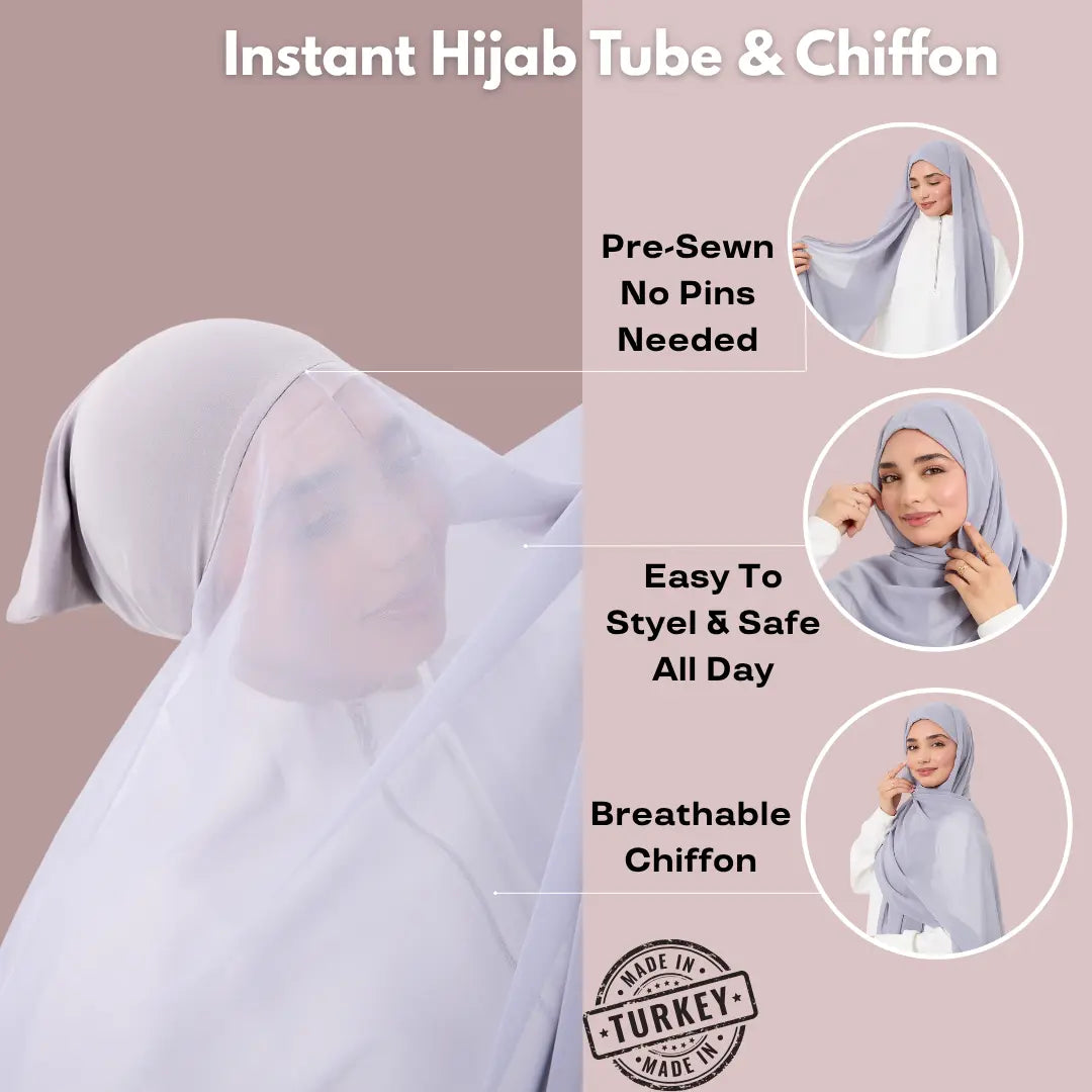 Instant hijab tube and chiffon Easy to style and wear