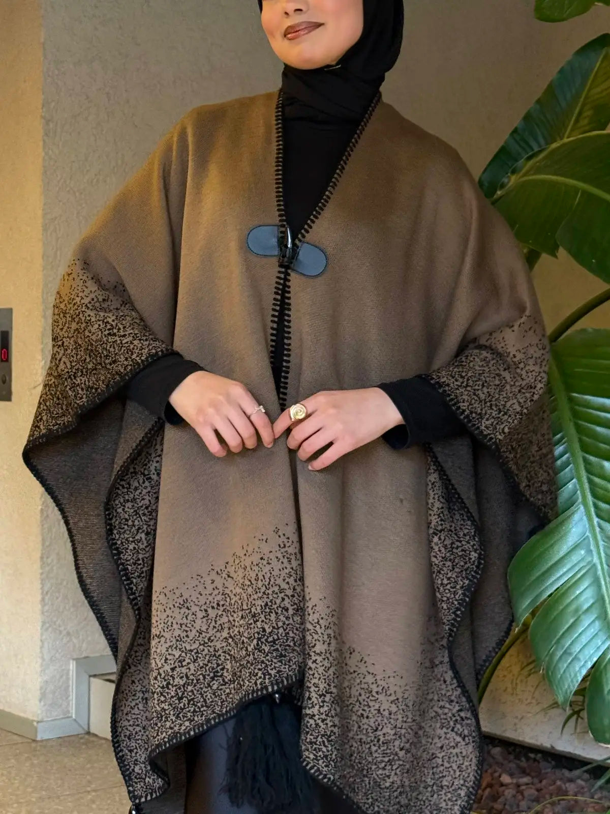 Ombre Knit Tassel Cape