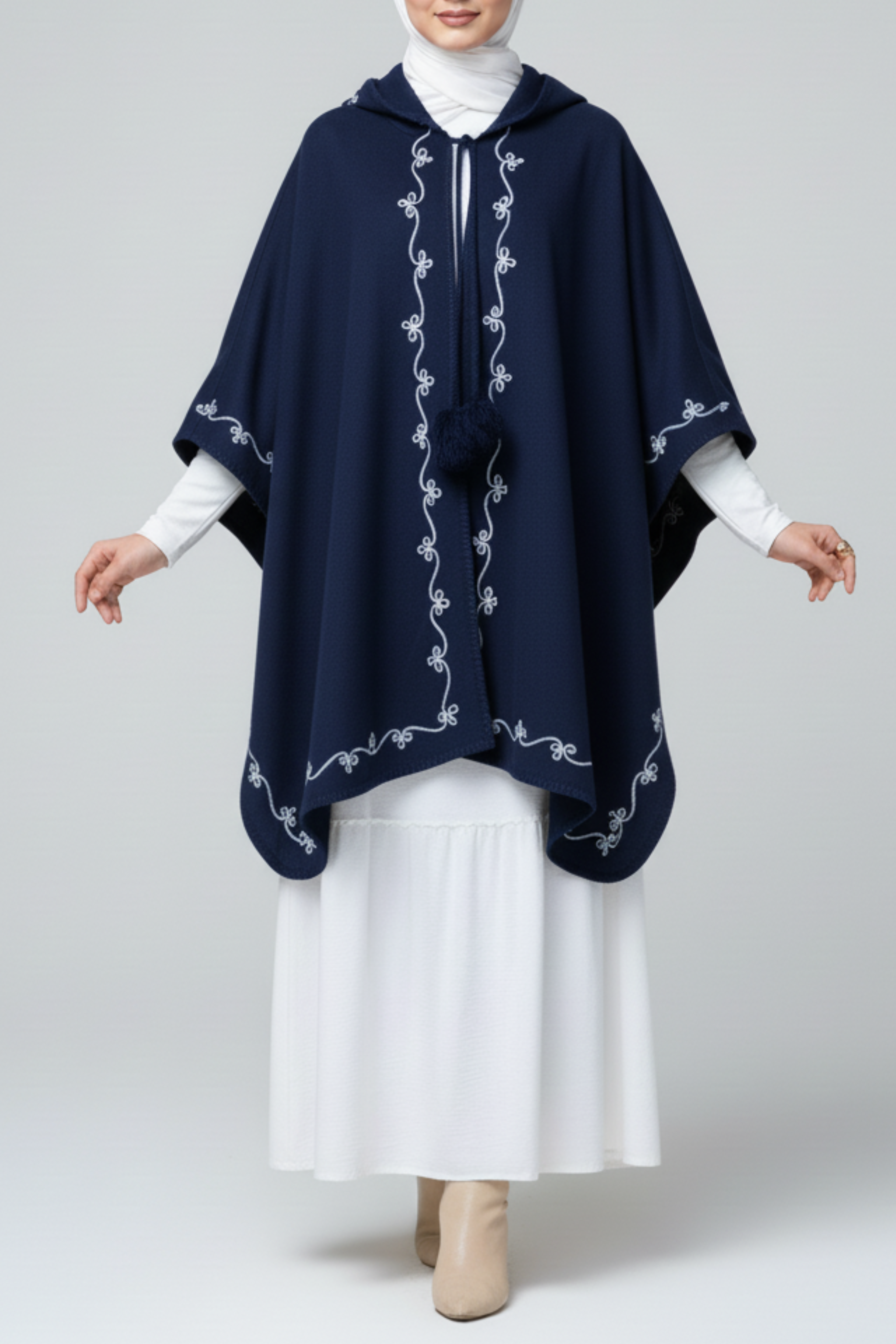 Embroidered & Hooded Winter Knit Cape