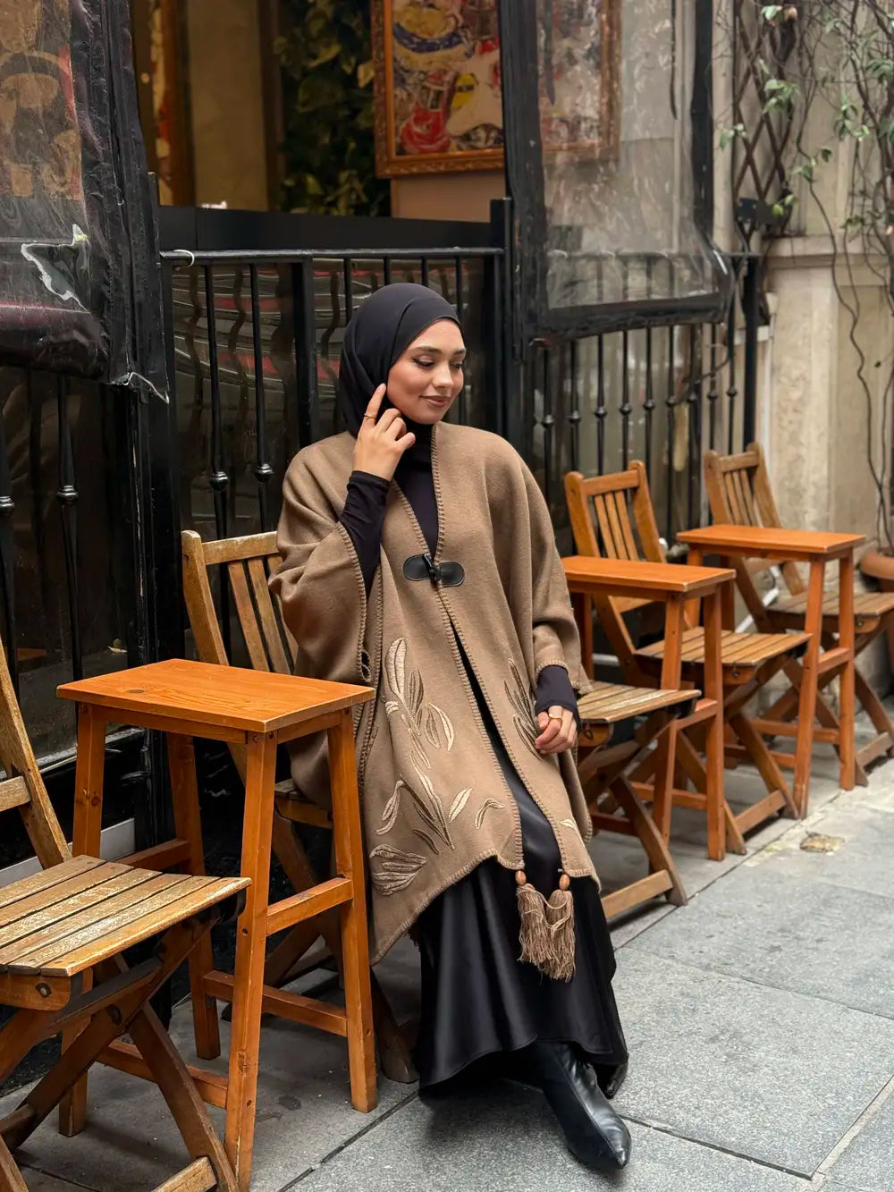 Embroidered Knit Cape